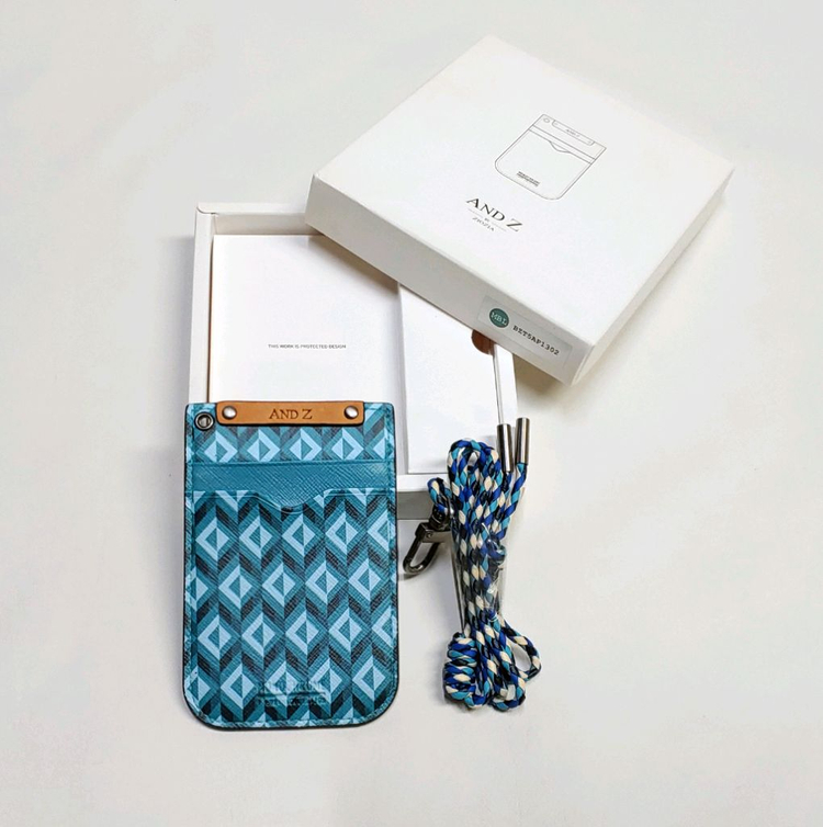 지오지아 카드지갑 목걸이형 블루 새제품 국산 이미지