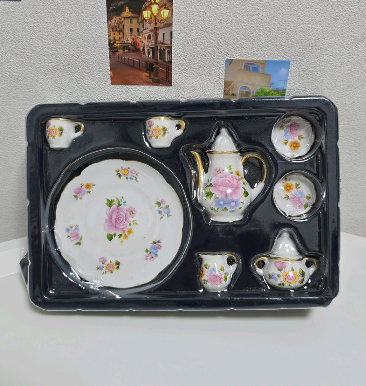 핑크 퍼플 차 티세트 미니어처--1