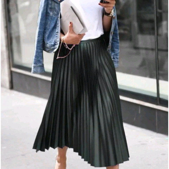 자라 플리츠 미디스커트 XS / 새틴치마 롱스커트 밴딩 이미지