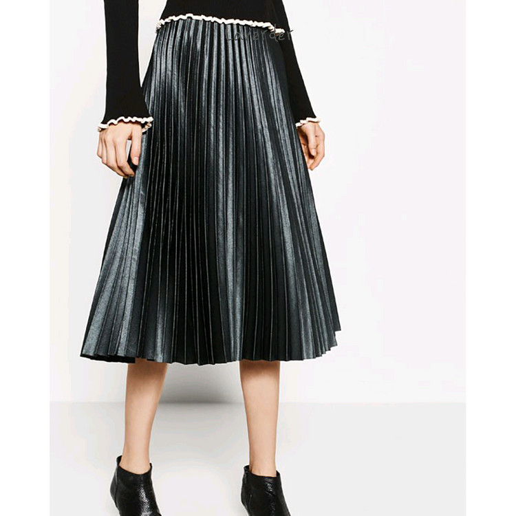 자라 플리츠 미디스커트 XS / 새틴치마 롱스커트 밴딩 이미지