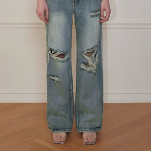 미시착 새상품) 보헤미안서울 하이라이트 데미지 와이드 팬츠 블루 s(1) 보헴서 이미지