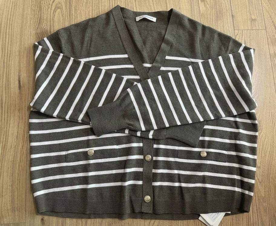 (새상품) 더캐시미어 울 스트라이프 브이넥 니트 가디건 이미지