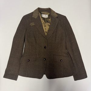 여성 빈폴 레이디스 양가죽 배색 캐시미어 혼용 체크 자켓 S