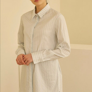 모한 벨티드 롱 셔츠 새상품 스트라이프 남방 블라우스 이미지