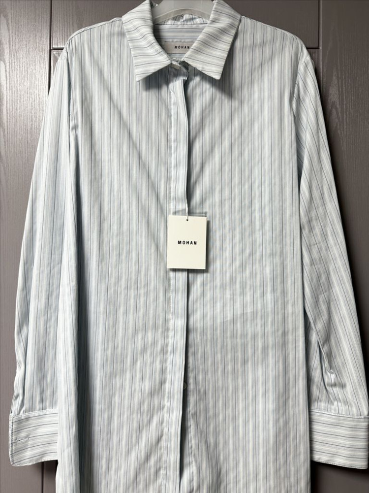 모한 벨티드 롱 셔츠 새상품 스트라이프 남방 블라우스 이미지