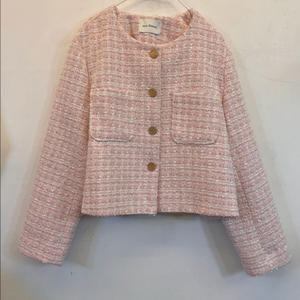 메종블랑쉬 금장단추 핑크 트위드자켓 하객룩데이트룩출근룩 이미지