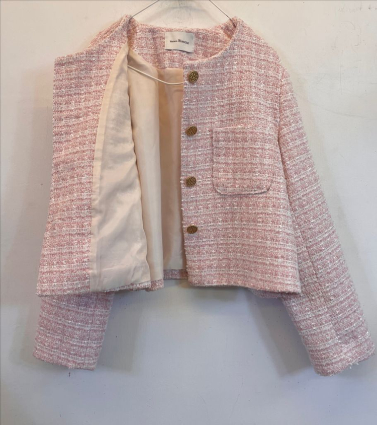 메종블랑쉬 금장단추 핑크 트위드자켓 하객룩데이트룩출근룩 이미지