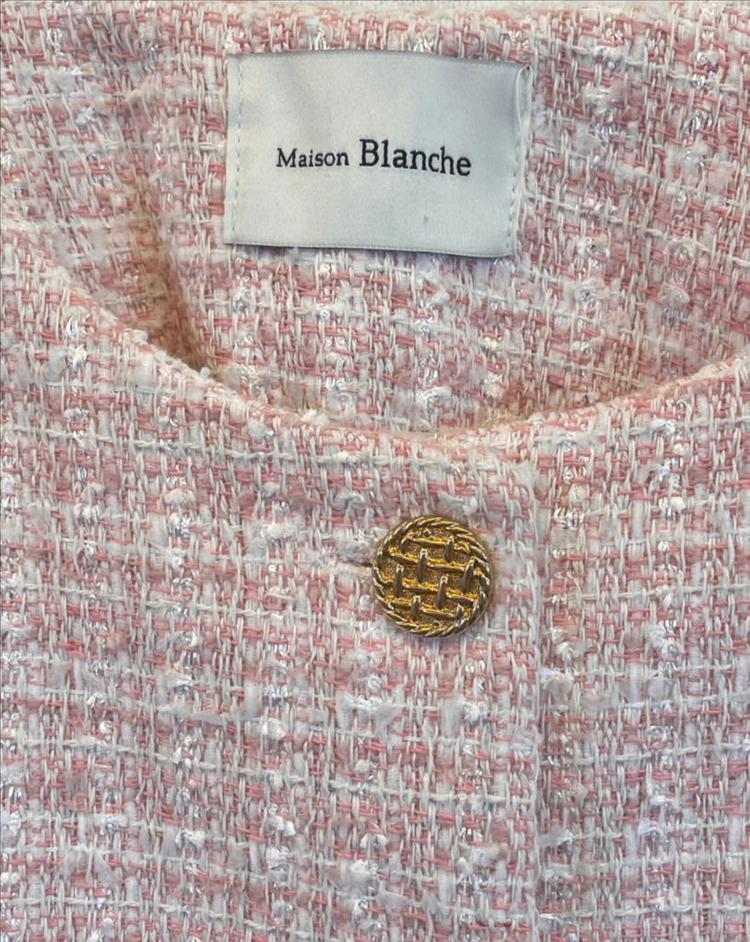 메종블랑쉬 금장단추 핑크 트위드자켓 하객룩데이트룩출근룩 이미지