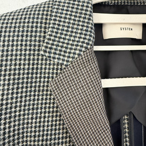 시스템 자켓 브라운 체크 패치워크