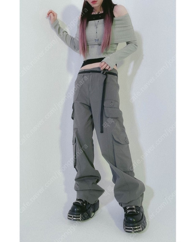 새상품 스트릿 캐주얼 포켓 와이드팬츠 카고바지--4