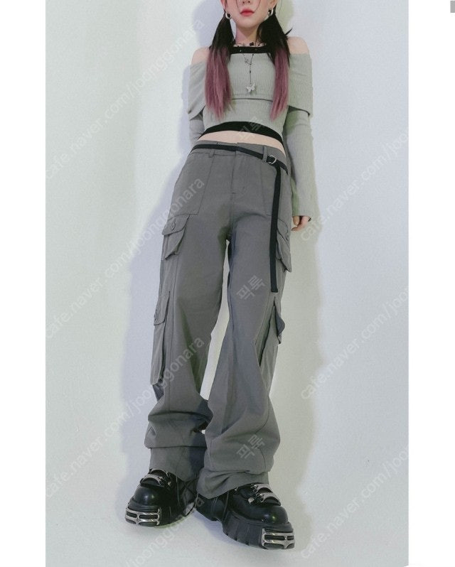 새상품 스트릿 캐주얼 포켓 와이드팬츠 카고바지--5
