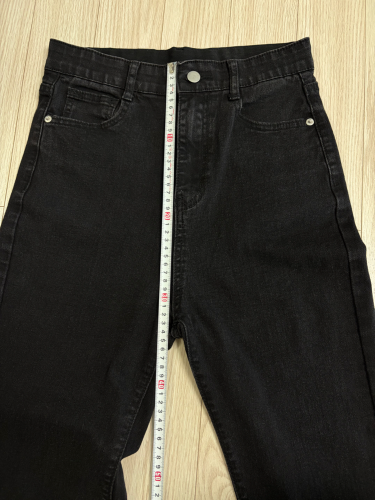 단면측정ㅇ,2회착용) ykk자크 신축성ㅇ 허리밴딩 검정 하이웨스트 부츠컷 바지 66-66반--4