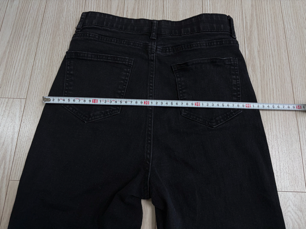 단면측정ㅇ,2회착용) ykk자크 신축성ㅇ 허리밴딩 검정 하이웨스트 부츠컷 바지 66-66반--6