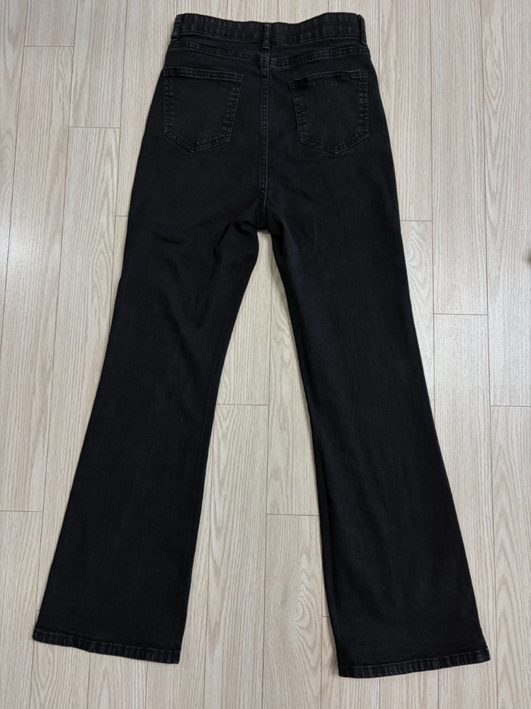 단면측정ㅇ,2회착용) ykk자크 신축성ㅇ 허리밴딩 검정 하이웨스트 부츠컷 바지 66-66반--9