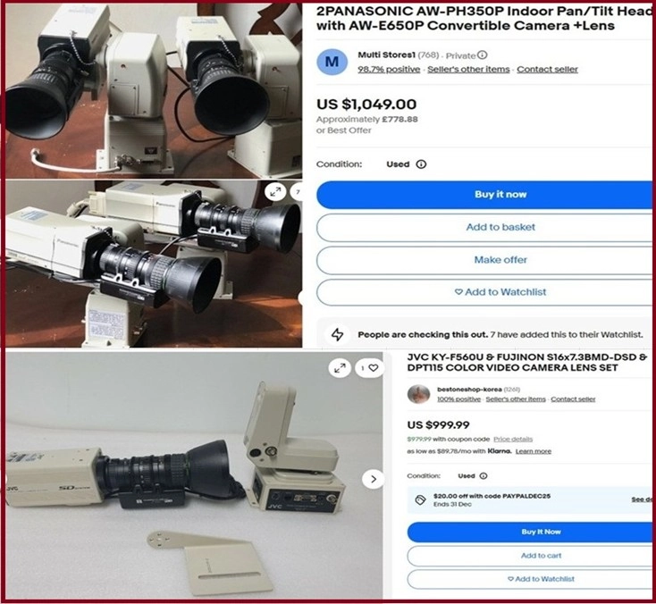 촬영스튜디오에서 탈거한 모션카메라 PANASONIC 3대, JVC 1대 콘트롤판넬 4대 포함 이미지