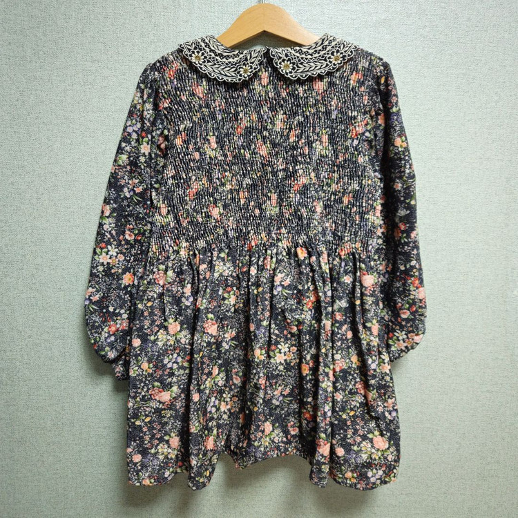 봉주르 다이어리 인디고 잔꽃 튜닉 블랙꽃 코듀로이 블라우스 10y 이미지