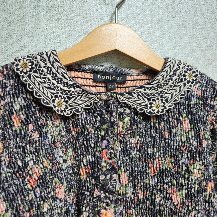 봉주르 다이어리 인디고 잔꽃 튜닉 블랙꽃 코듀로이 블라우스 10y 이미지