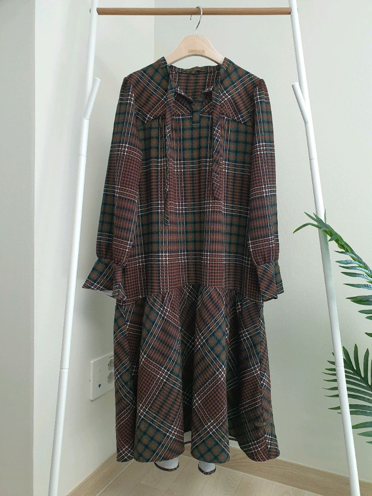 써스데이아일랜드 스판 체크원피스 이미지