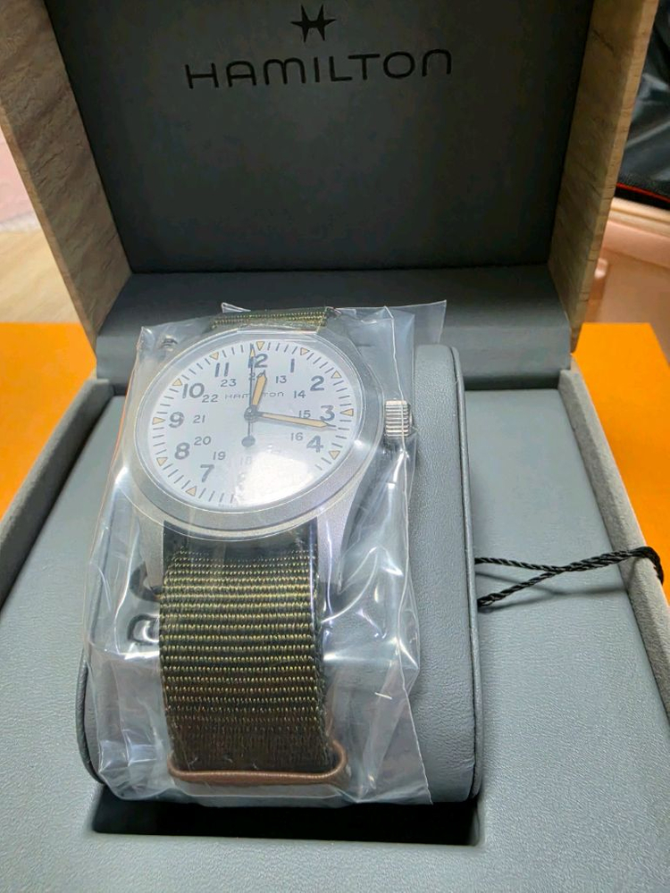 [미개봉] 해밀턴 카키 필드 메카니컬 38mm 나토 스트랩 그린 화이트 이미지