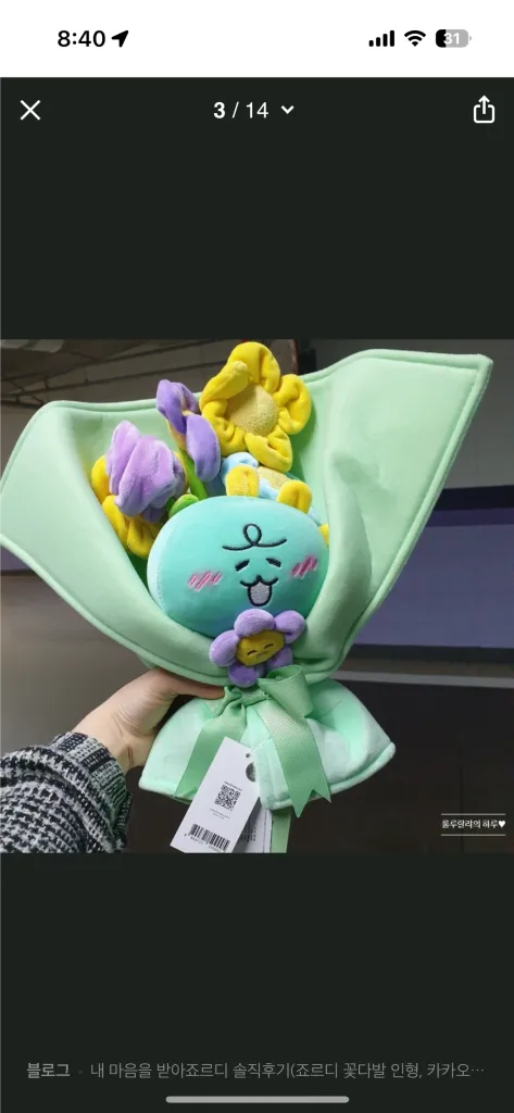 카카오프렌즈 죠르디 꽃다발 인형 이미지