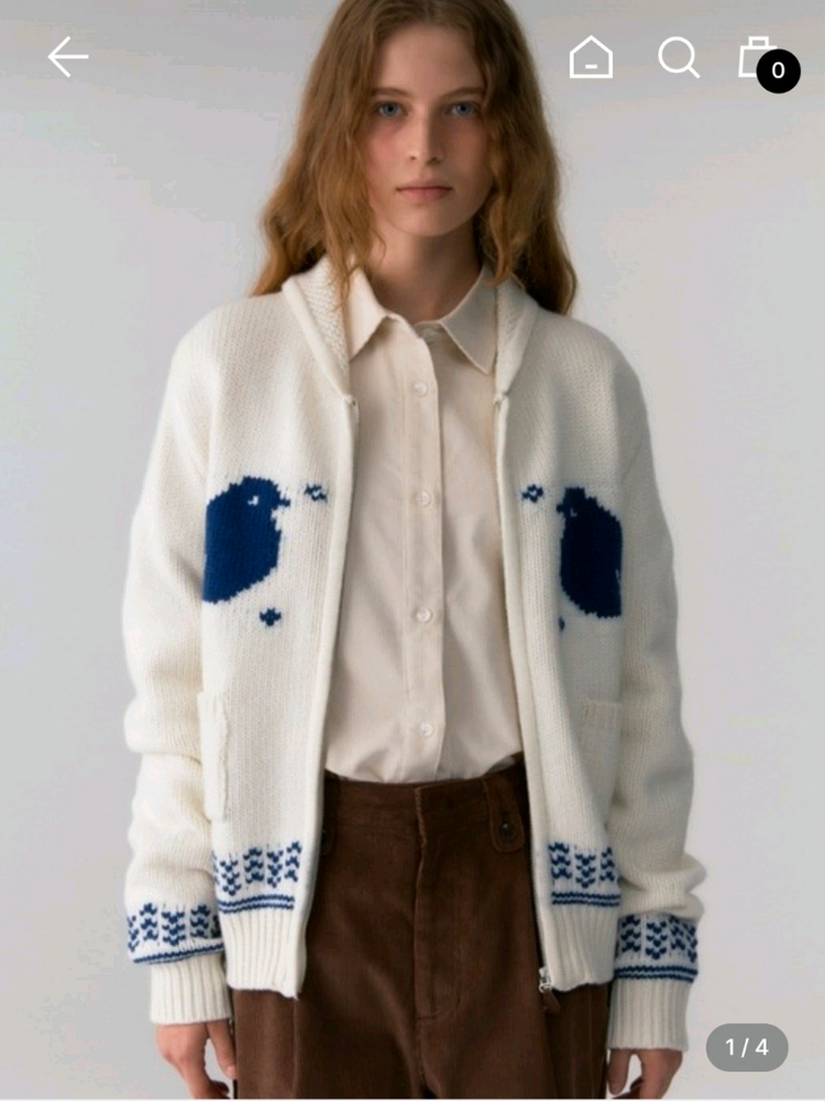 새상품) 드파운드 헤비 자카드 집업 니트 파랑새 가디건 카리나 이미지