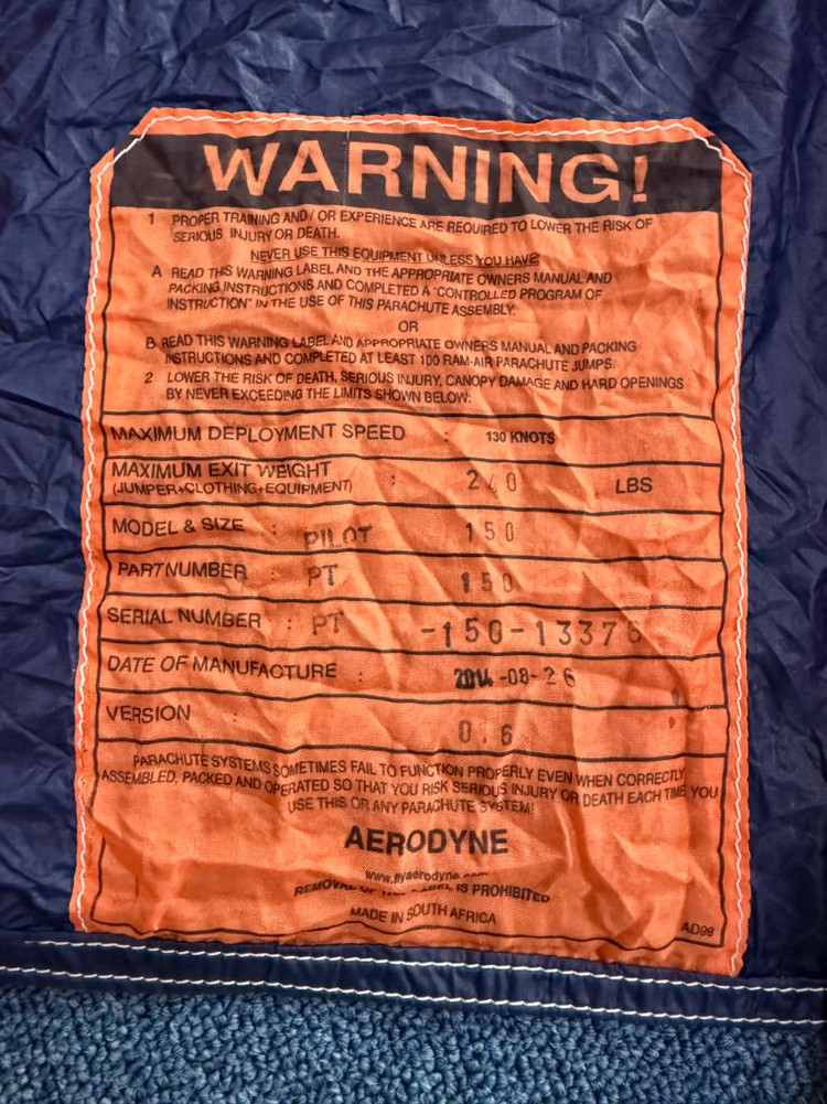 스카이다이빙 매인캐노피 PILOT 150 ZP 이미지