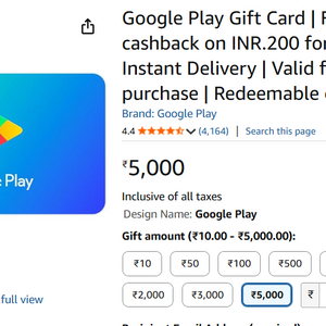 인도 플레이 스토어 기프트카드 5000루피 이미지