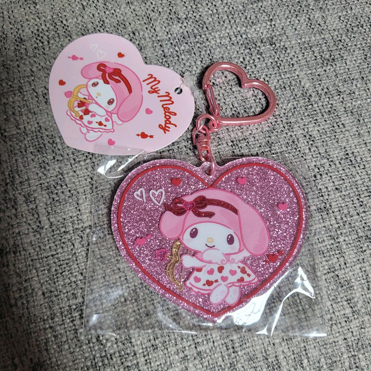 산리오 마이멜로디 마멜 발렌타인 하트 글리터 키링 이미지