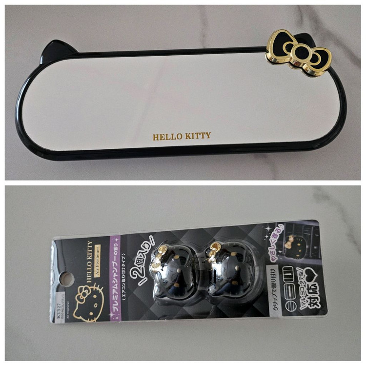 헬로키티 자동차 시트커버 차량용품 신제품 블랙 골드 매쉬 통기성 사계절용 커버 대형 룸미러세트 #상태 깨끗함# 이미지