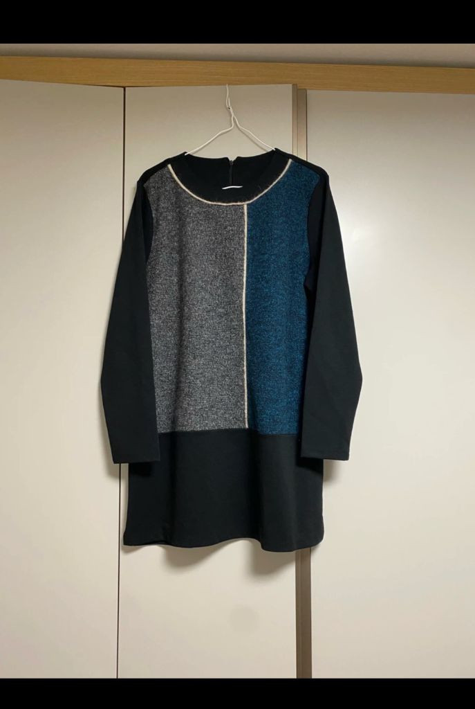 거의 새상품 모 혼방 소재 배색 블라우스/티 77 사이즈(100) 이미지