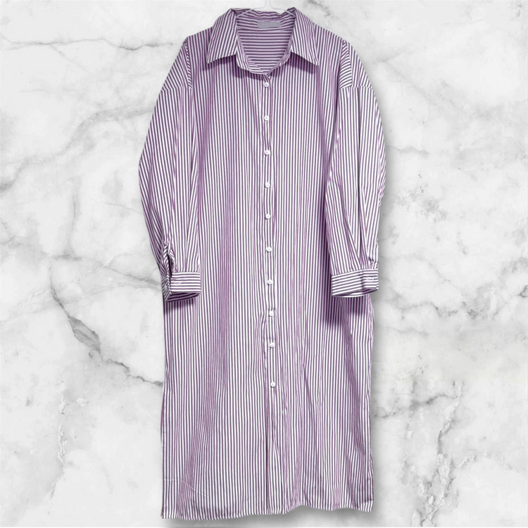 아뮤즈 롱 셔츠 원피스 보라 스트라이프 55~88 프리사이즈--0