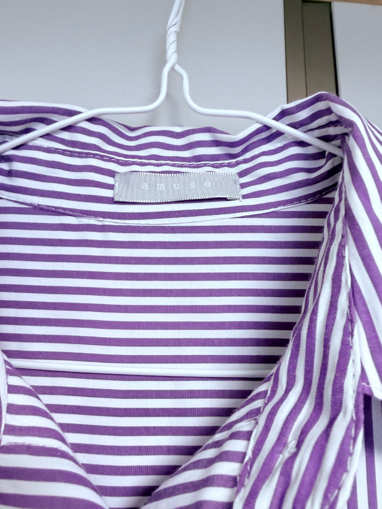 아뮤즈 롱 셔츠 원피스 보라 스트라이프 55~88 프리사이즈--4