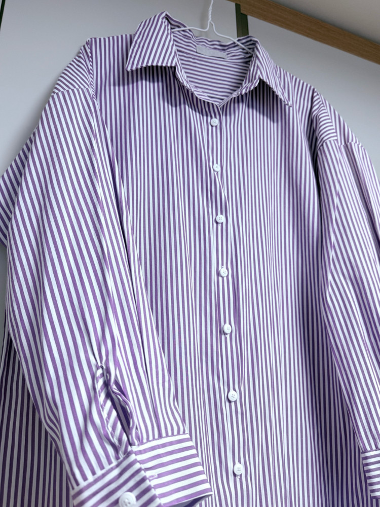 아뮤즈 롱 셔츠 원피스 보라 스트라이프 55~88 프리사이즈--8