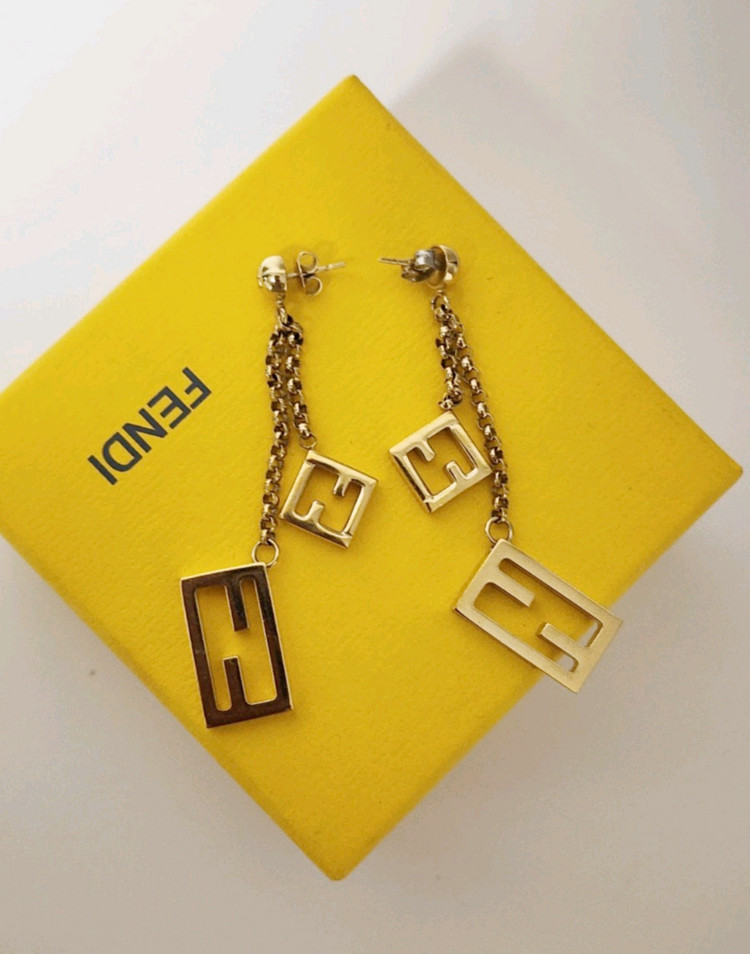 펜디 FF 로고 체인 드롭 귀걸이--0