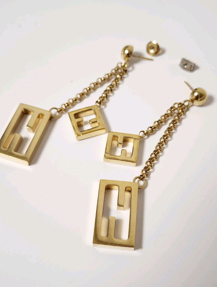 펜디 FF 로고 체인 드롭 귀걸이--2