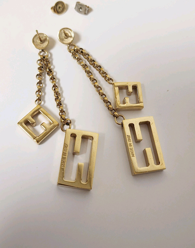 펜디 FF 로고 체인 드롭 귀걸이--3