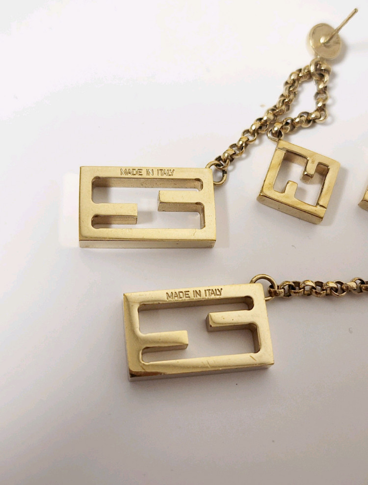 펜디 FF 로고 체인 드롭 귀걸이--4