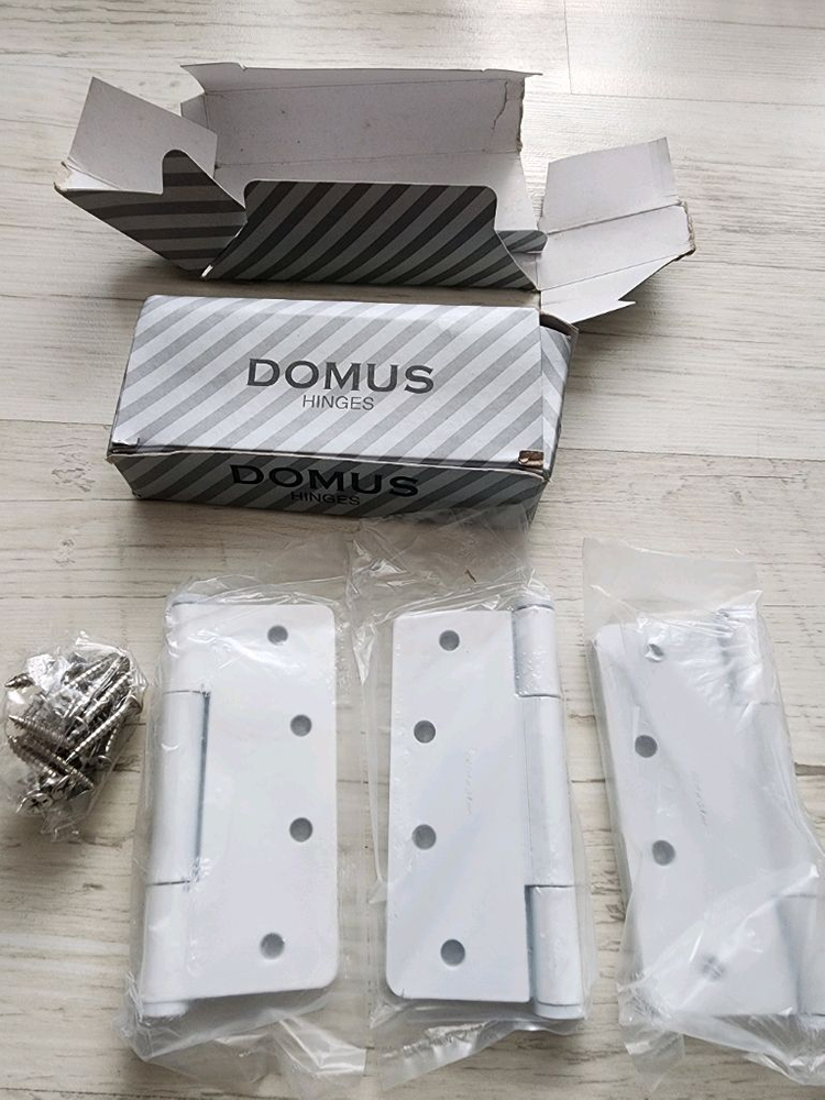 (새상품) DOMUS 도무스 화이트 일반 경첩 팜. 방문 도어 힌지 이미지