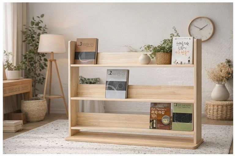 원목 전면 책장 (새제품) 이미지