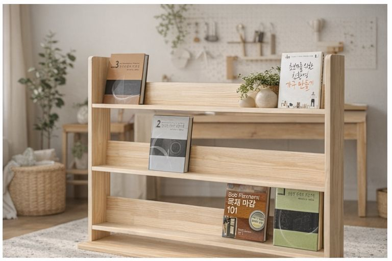 원목 전면 책장 (새제품) 이미지