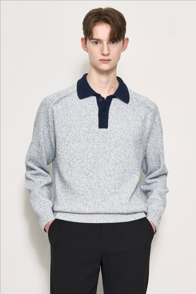 타임옴므 멜란지 블록 카라 니트 탑 (25SS) 이미지