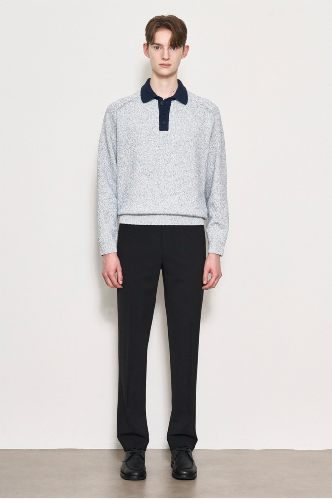 타임옴므 멜란지 블록 카라 니트 탑 (25SS) 이미지