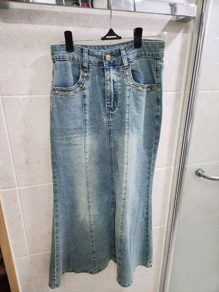(S)뒷트임 데님 청 롱스커트 머메이드핏 청치마 이미지