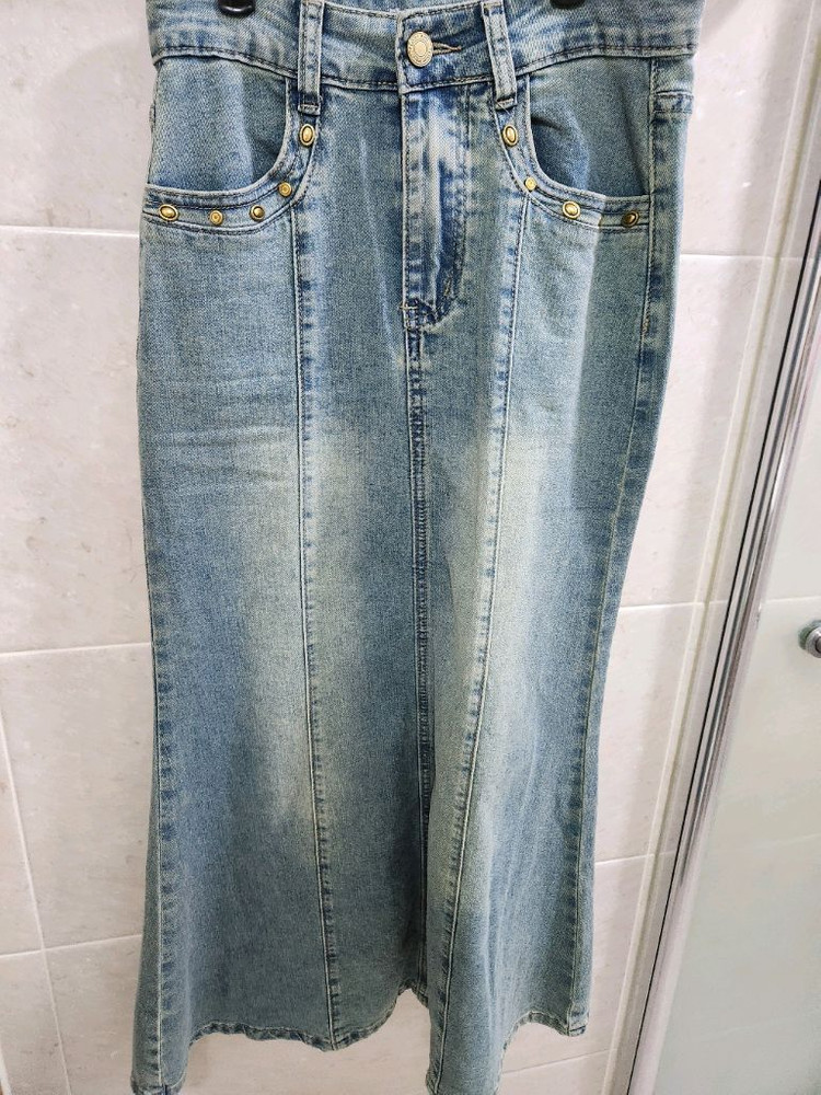 (S)뒷트임 데님 청 롱스커트 머메이드핏 청치마 이미지