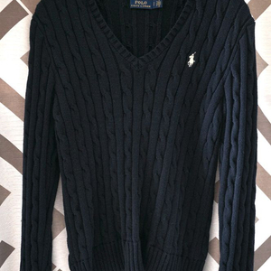 [S] 폴로 브이넥 케이블 니트 네이비 이미지