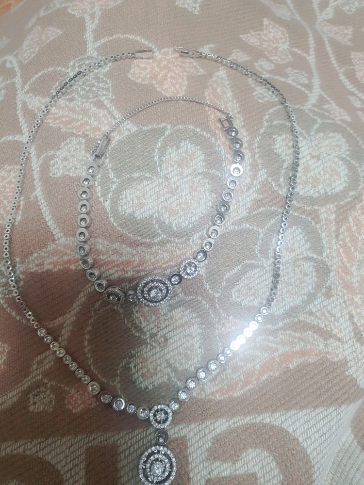 14k 화이트골드 다이아몬드 목걸이 팔찌 세트 이미지