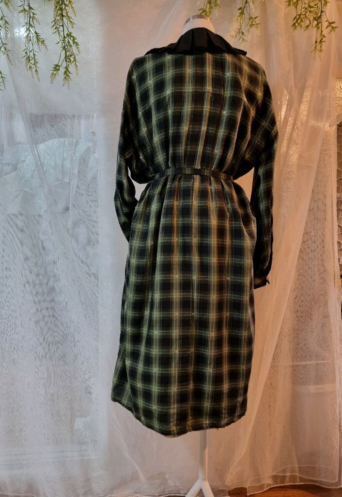 새옷 S 배색 플리츠 카라체크 긴팔원피스 써스데이아일랜드 이미지