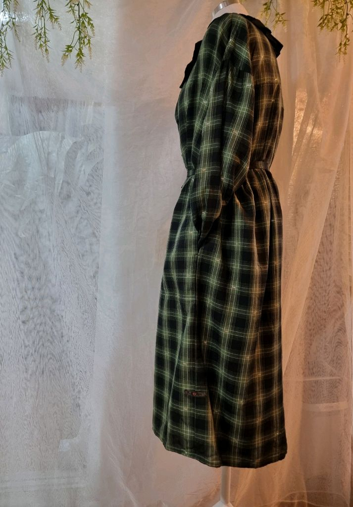 새옷 S 배색 플리츠 카라체크 긴팔원피스 써스데이아일랜드 이미지