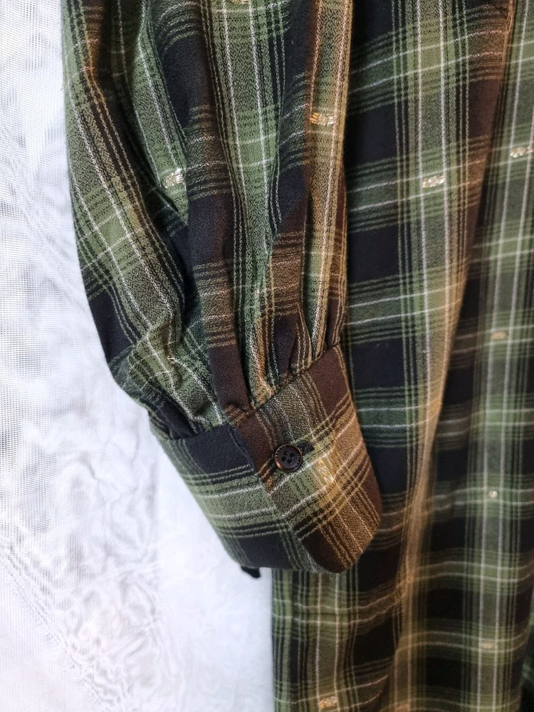 새옷 S 배색 플리츠 카라체크 긴팔원피스 써스데이아일랜드 이미지