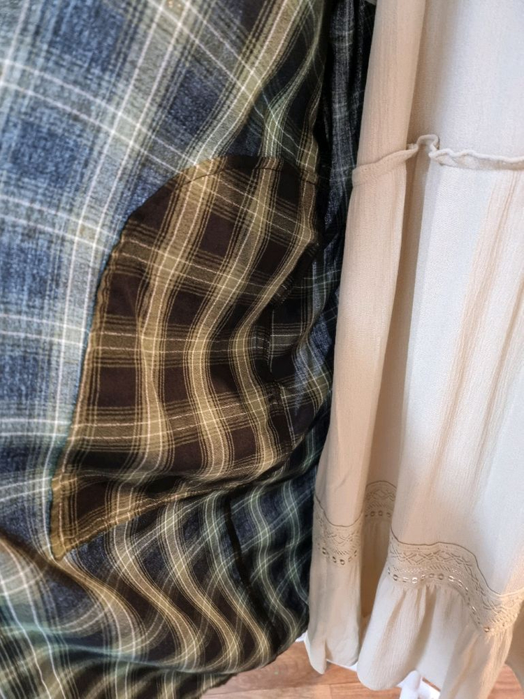 새옷 S 배색 플리츠 카라체크 긴팔원피스 써스데이아일랜드 이미지